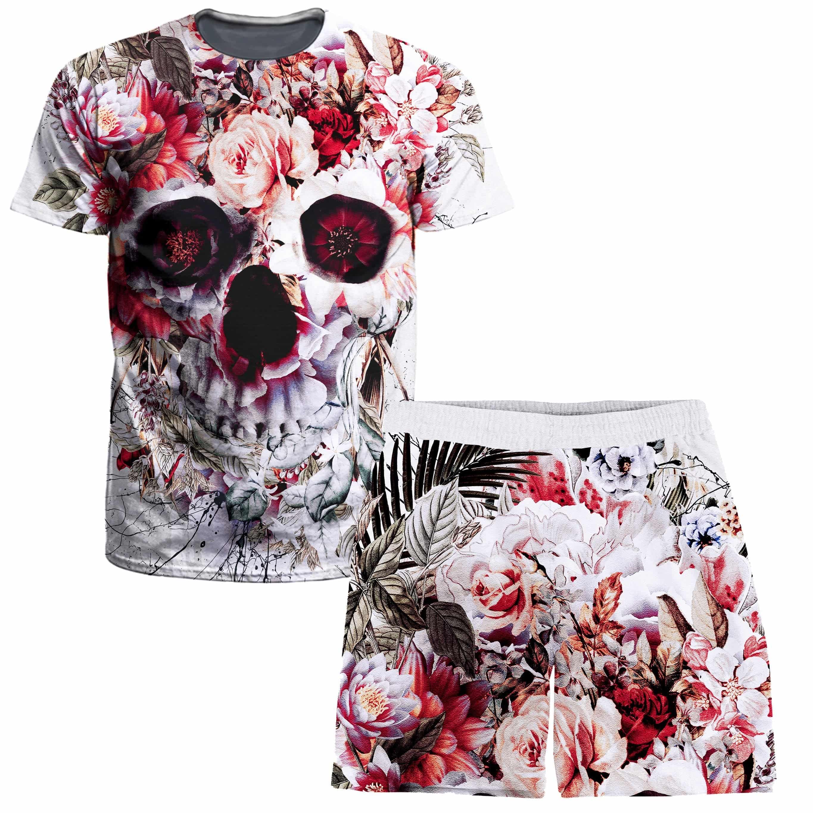 Floral Skull T-Shirt and Shorts Combo
