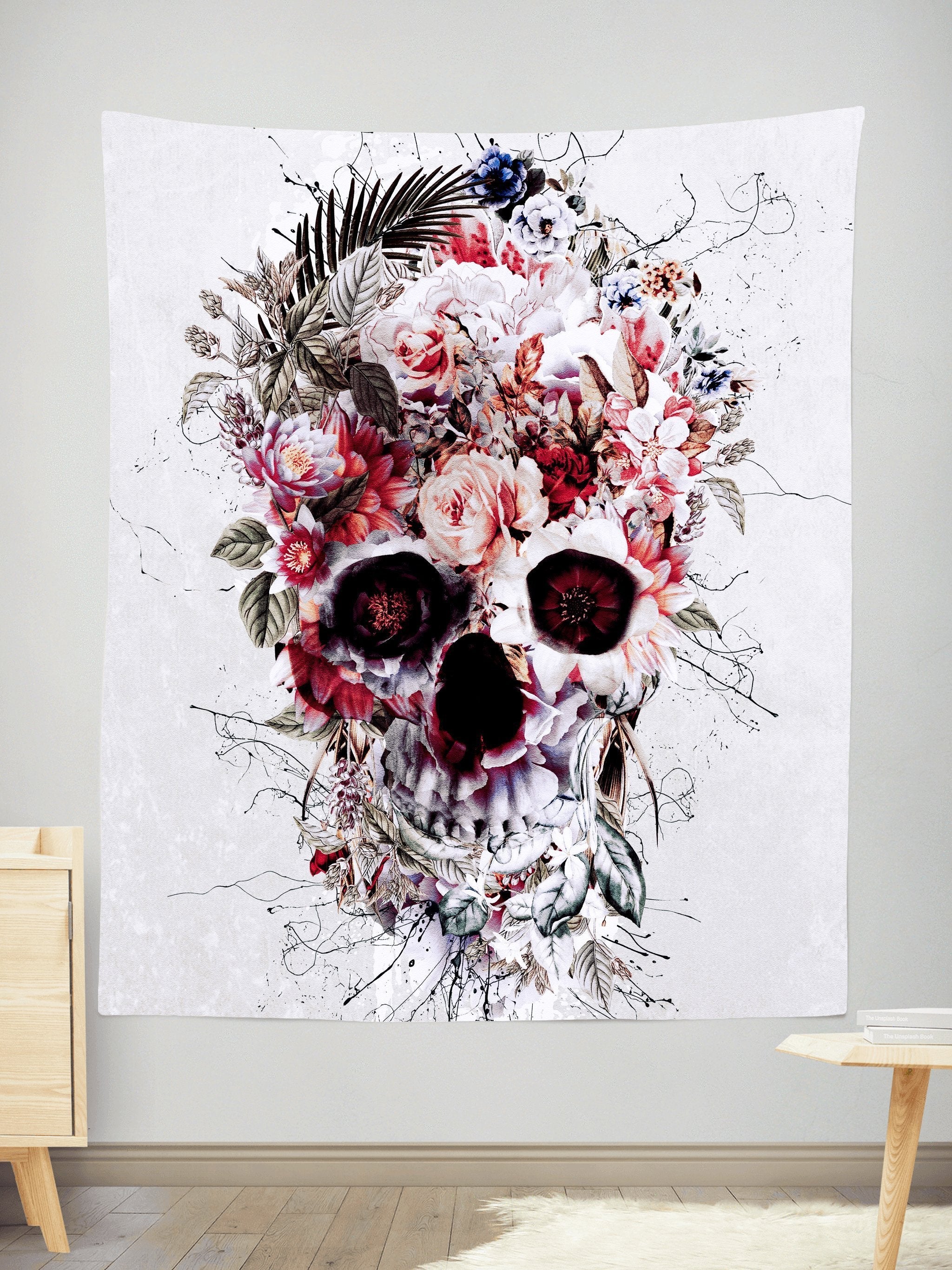 Floral Skull Tapestry