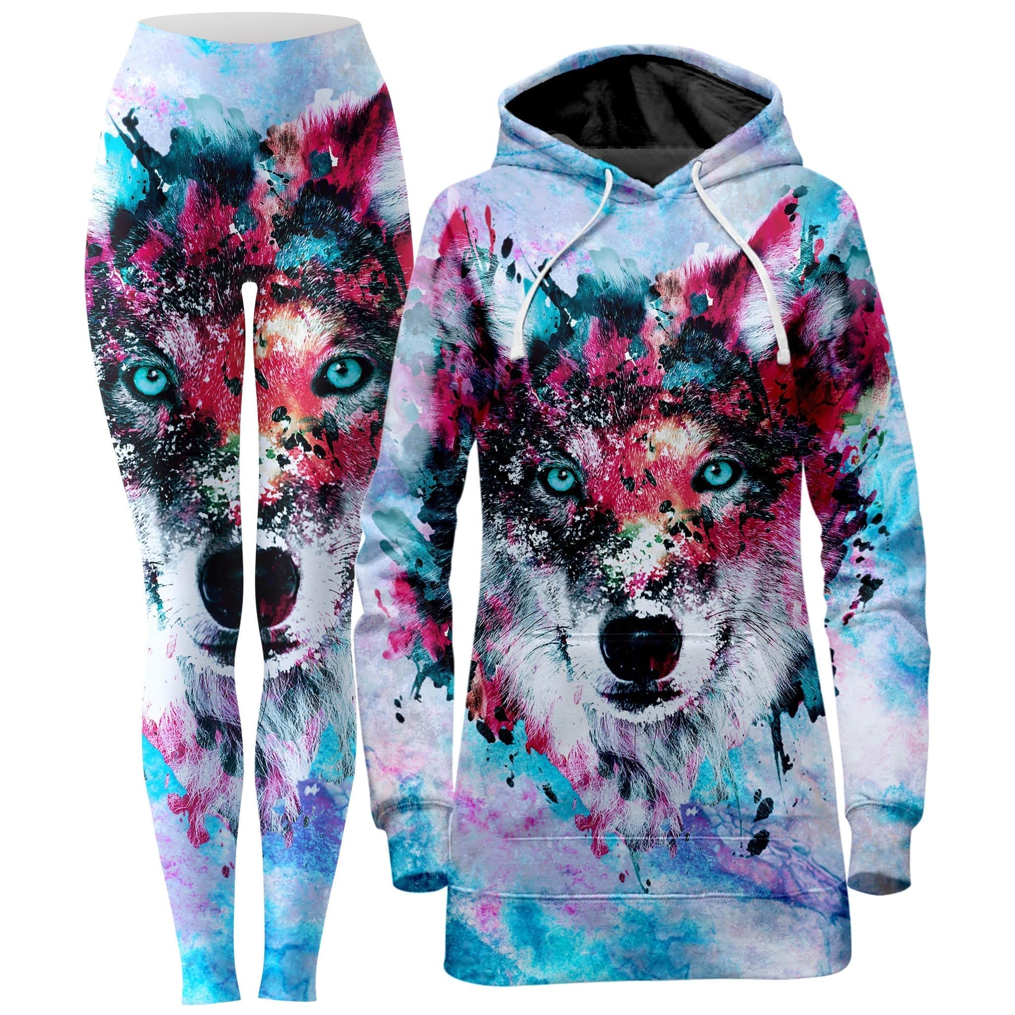 Wolf Hoodie Dress and Leggings Combo