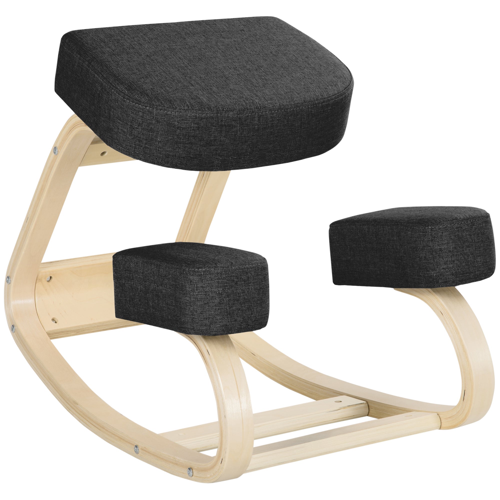 Ergonomic Kneeling Chair, Wood Kneel Stool with Thick Pads, Desk Knee Chair, Improve Posture, Back Pain, Black