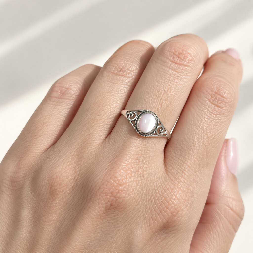 Bague 'Seshat' Nacre Rose - Argent 925