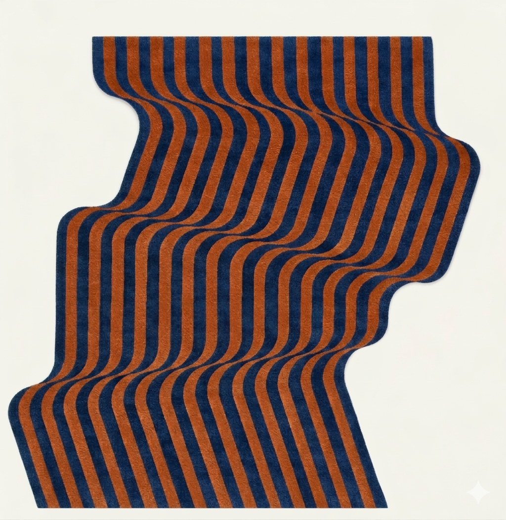 Flowing Illusion Hand Tufted Wool Rug - Orange and Blue