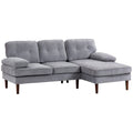 3-Seater L-Shape Sofa with Right Chaise Tufted Design, Grey