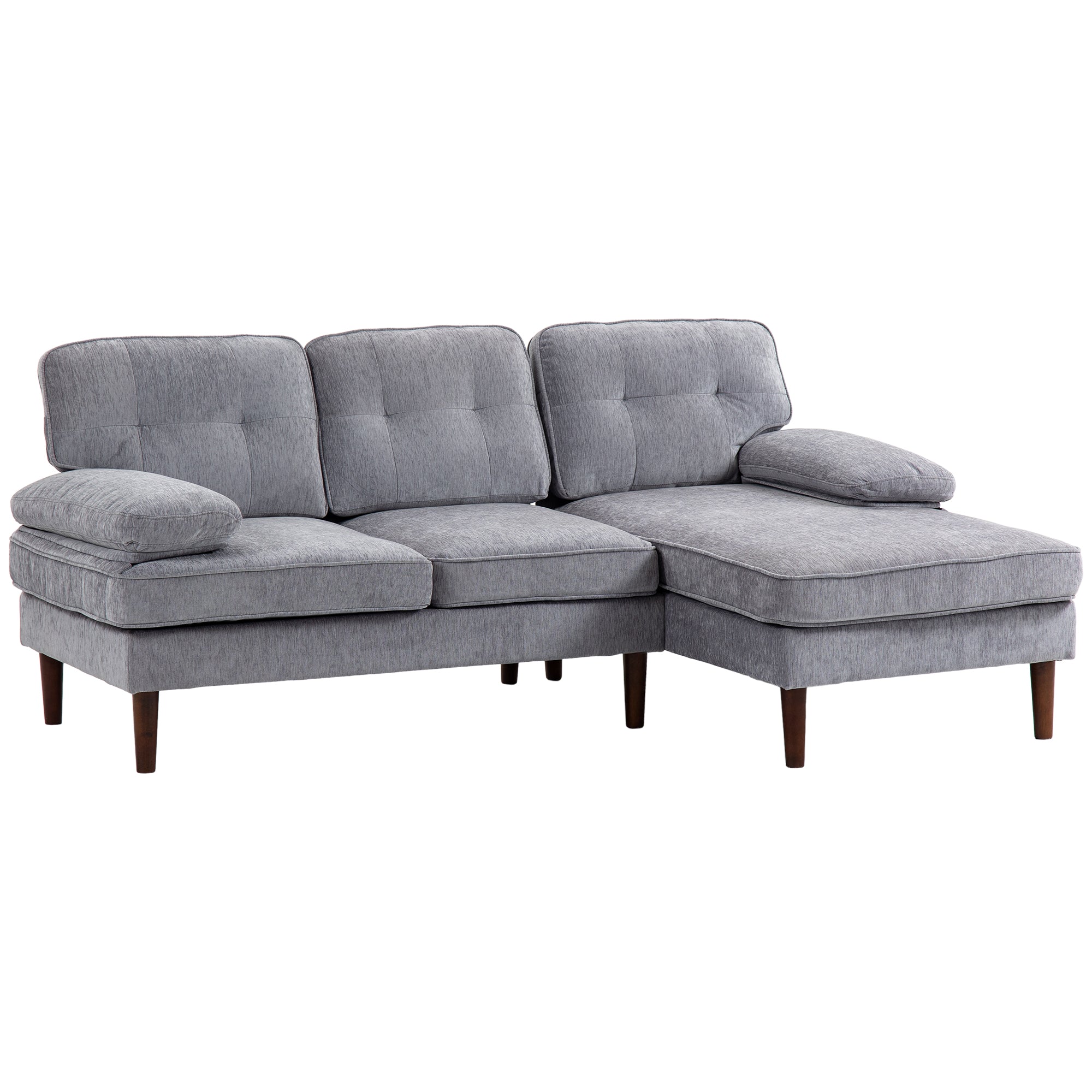 3-Seater L-Shape Sofa with Right Chaise Tufted Design, Grey