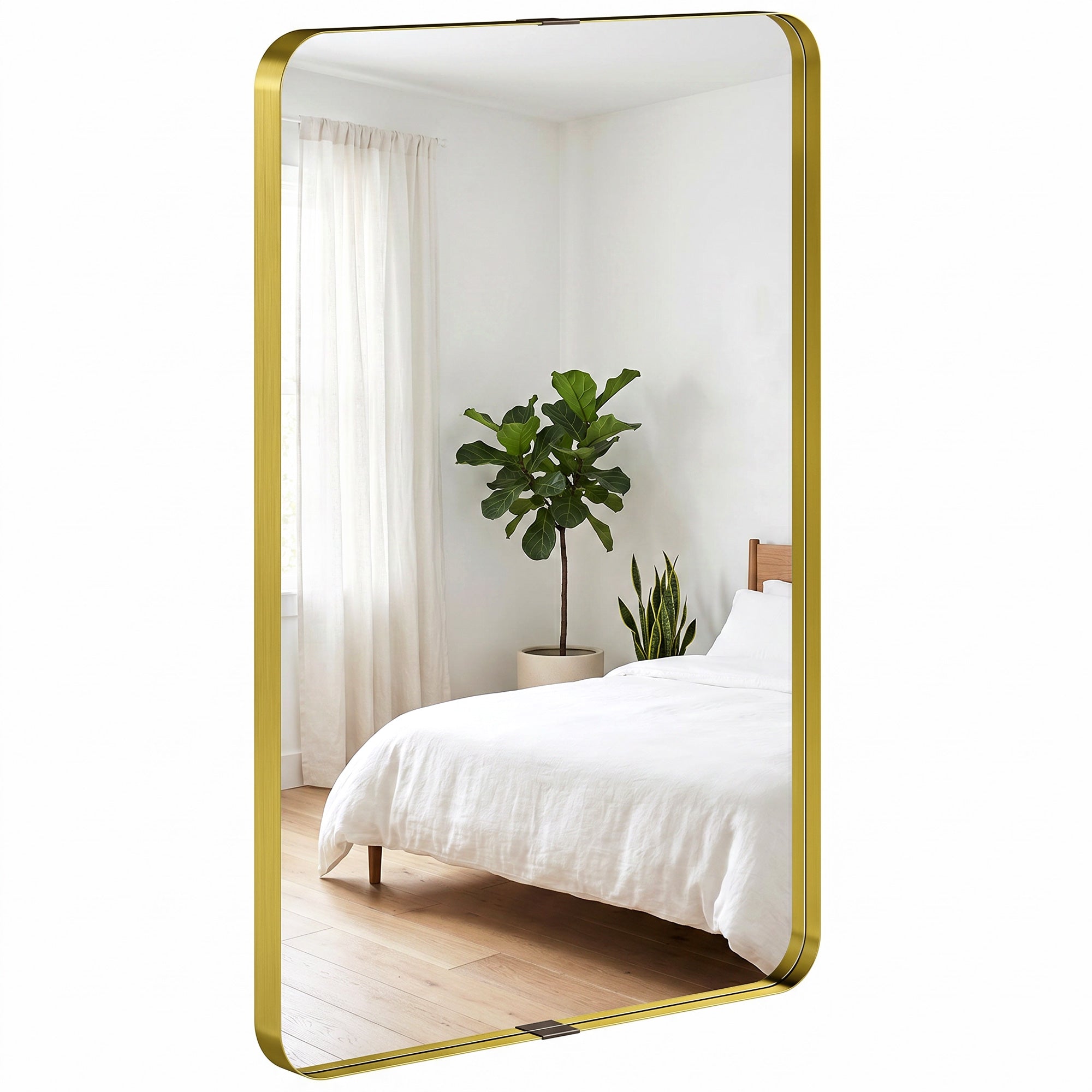 90 x 60 cm Wall Mirror with Aluminium Alloy Frame and Tempered Glass, Gold Tone