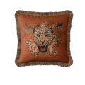 Roaring Leopard Floral Velvet Throw Cushion Cover with Fringe
