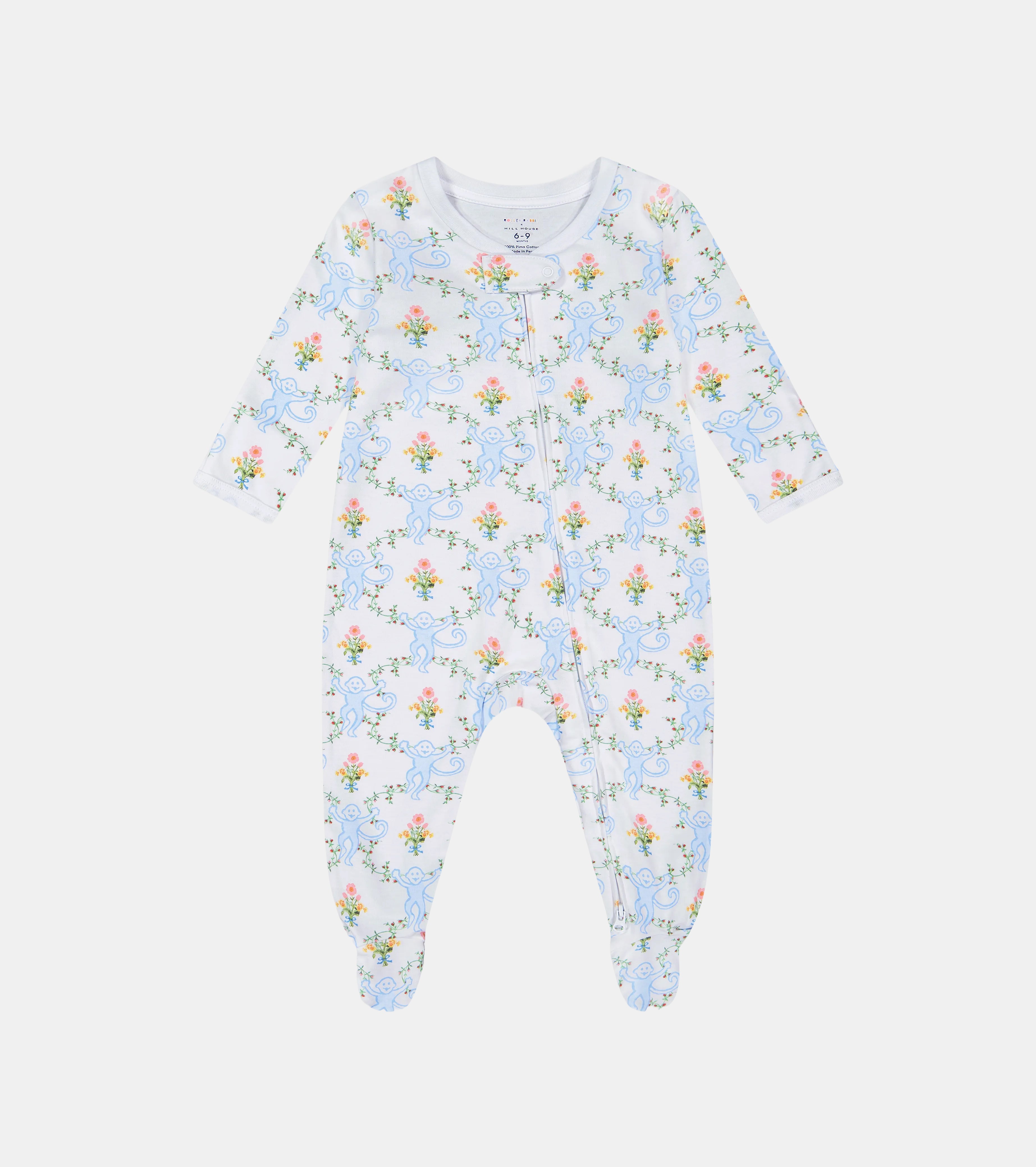 Infant Zipper Footie / Roller Rabbit x Hill House Blue Floral Monkey Trellis   By Hill House Home