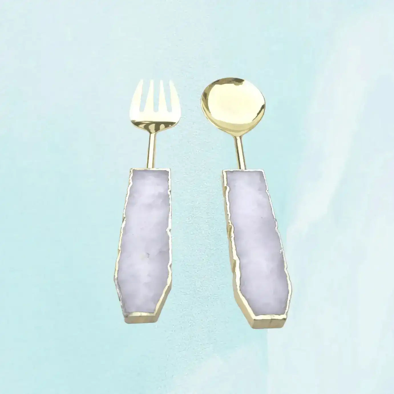 Rose Quartz Agate Salad Server - Set of 2