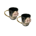 Rose Quartz Crystal Black Ceramic Mug with Gold Handle