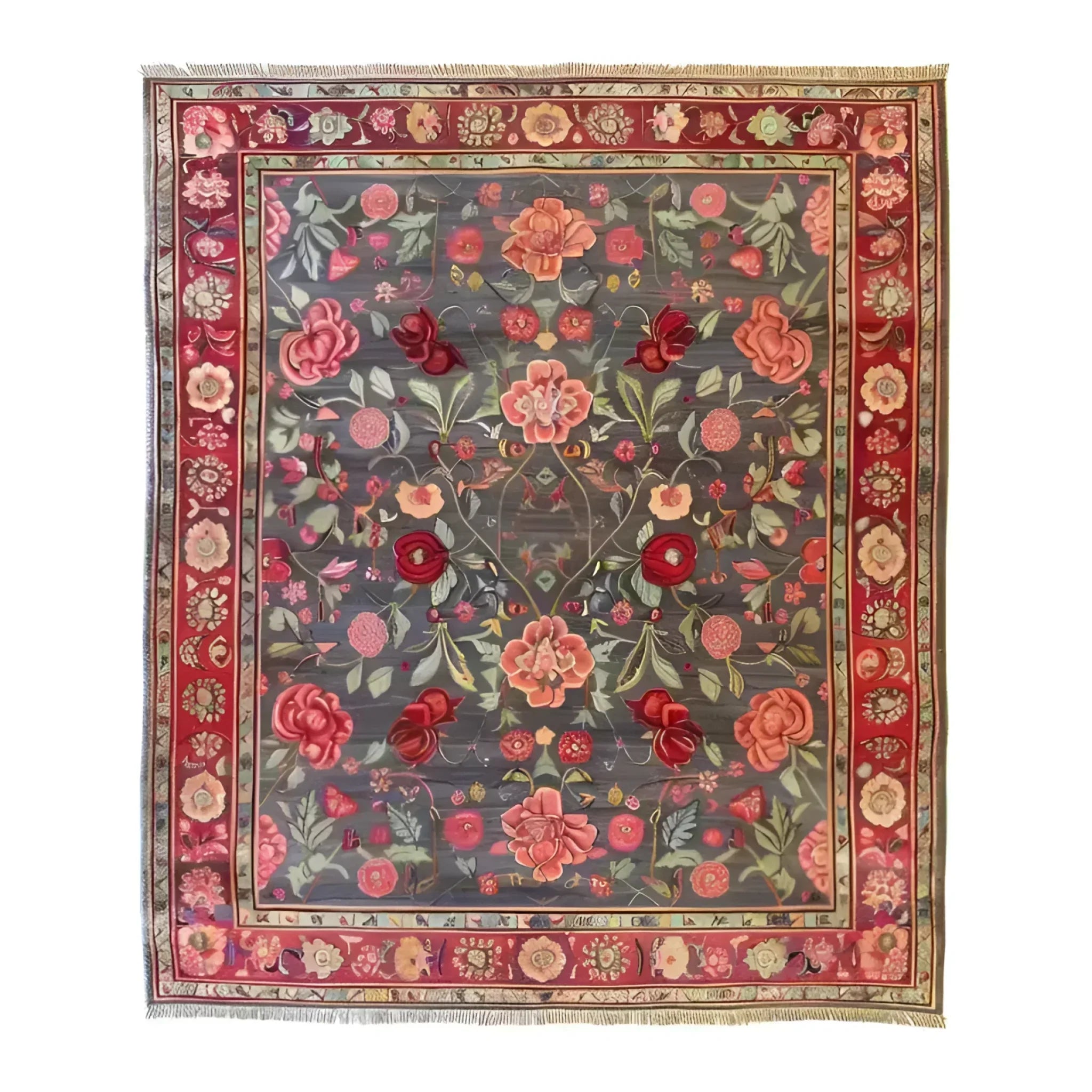 Roses and Lilies Hand Knotted Area Rug