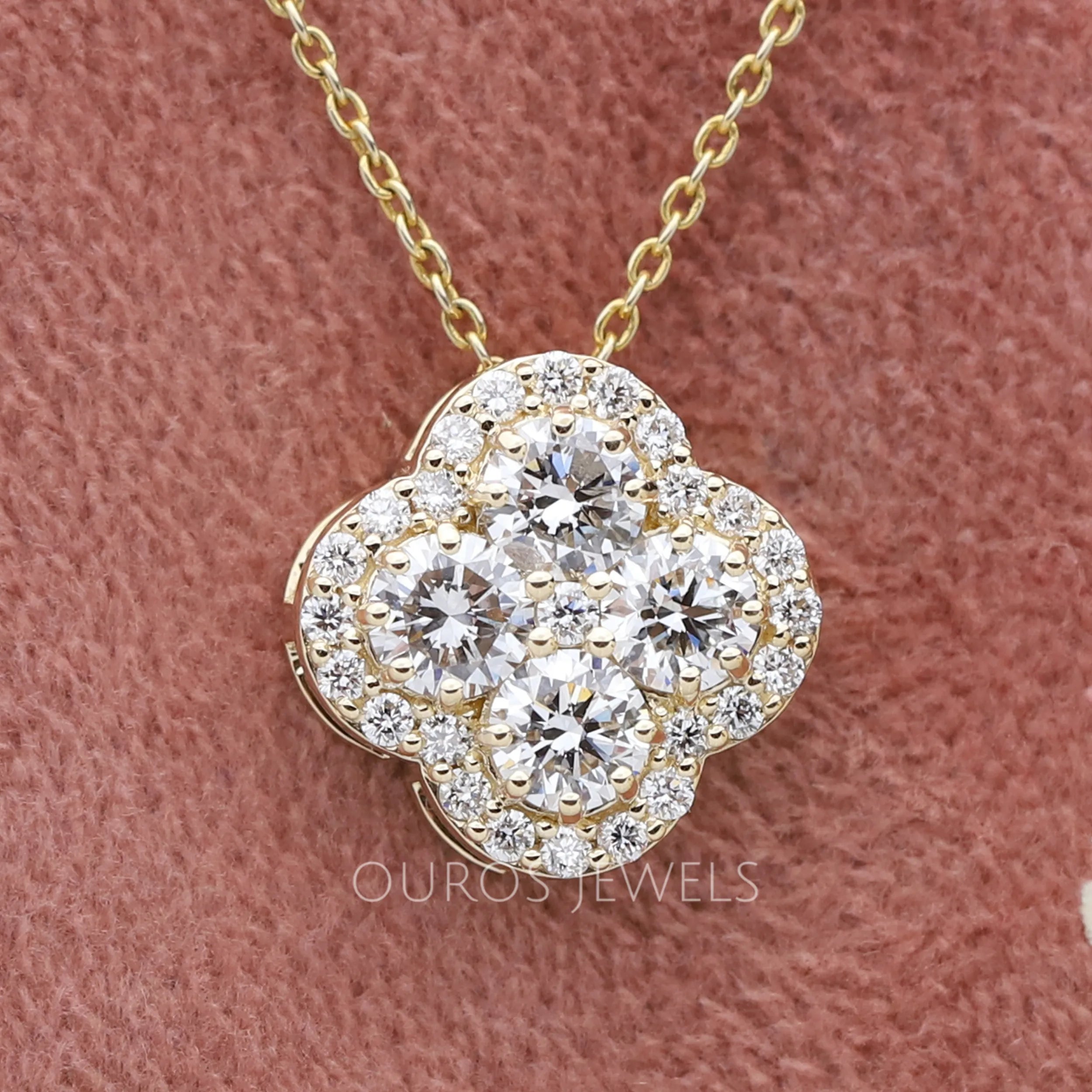 Flower Shape Round Cut Diamond Halo Pendant