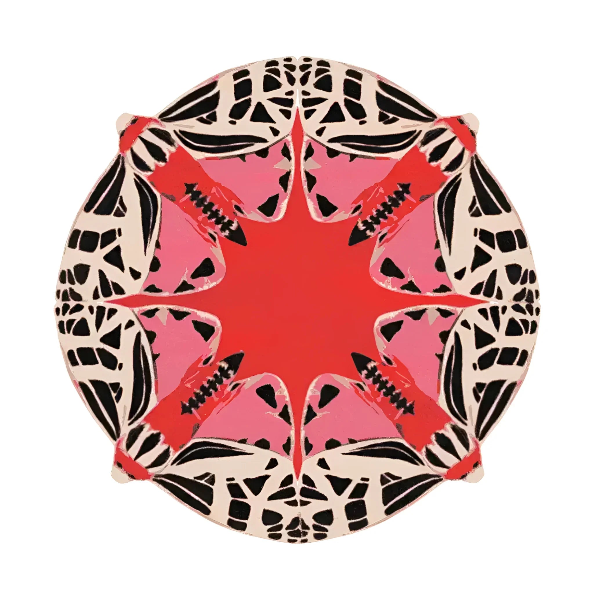 Round Abstract Butterfly Hand Tufted Rug - Red