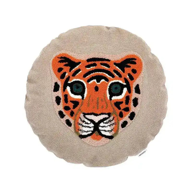 Round Jungle Leopard Tiger Embroidered Pillow Cover