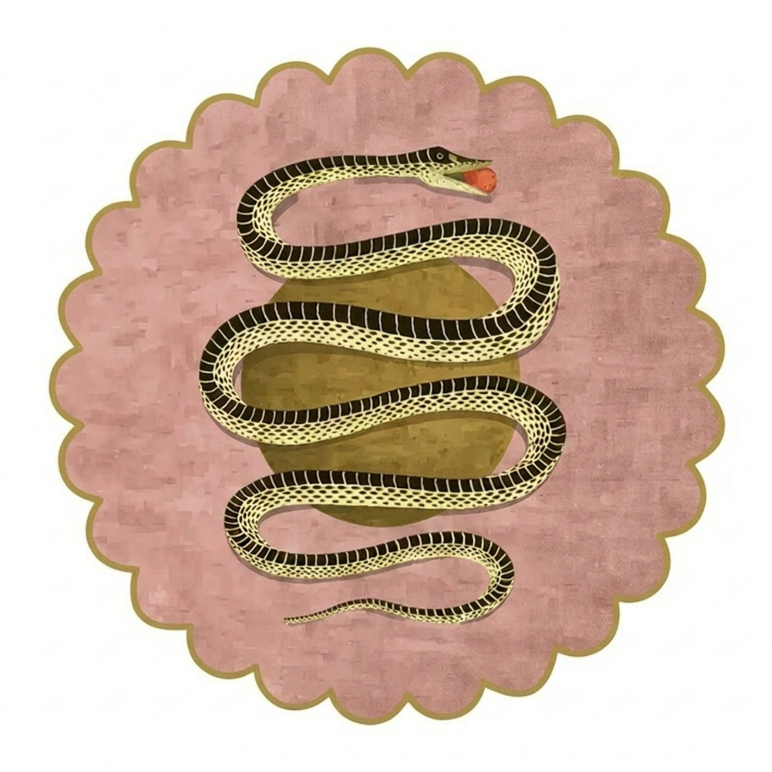 Scalloped Snake and Apple Round Hand Tufted Wool Rug- Blush Pink
