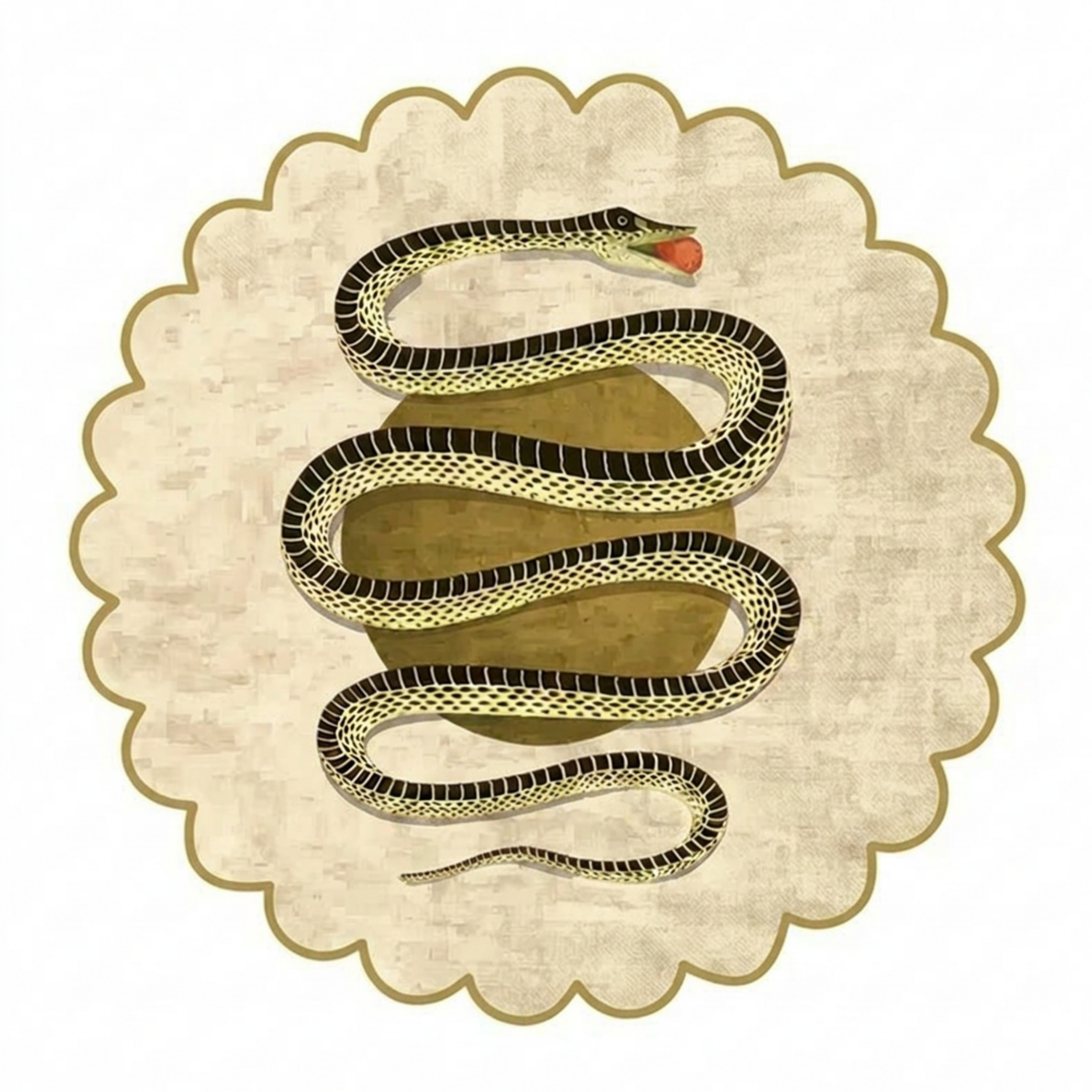 Scalloped Snake and Apple Round Hand Tufted Wool Rug- Ivory