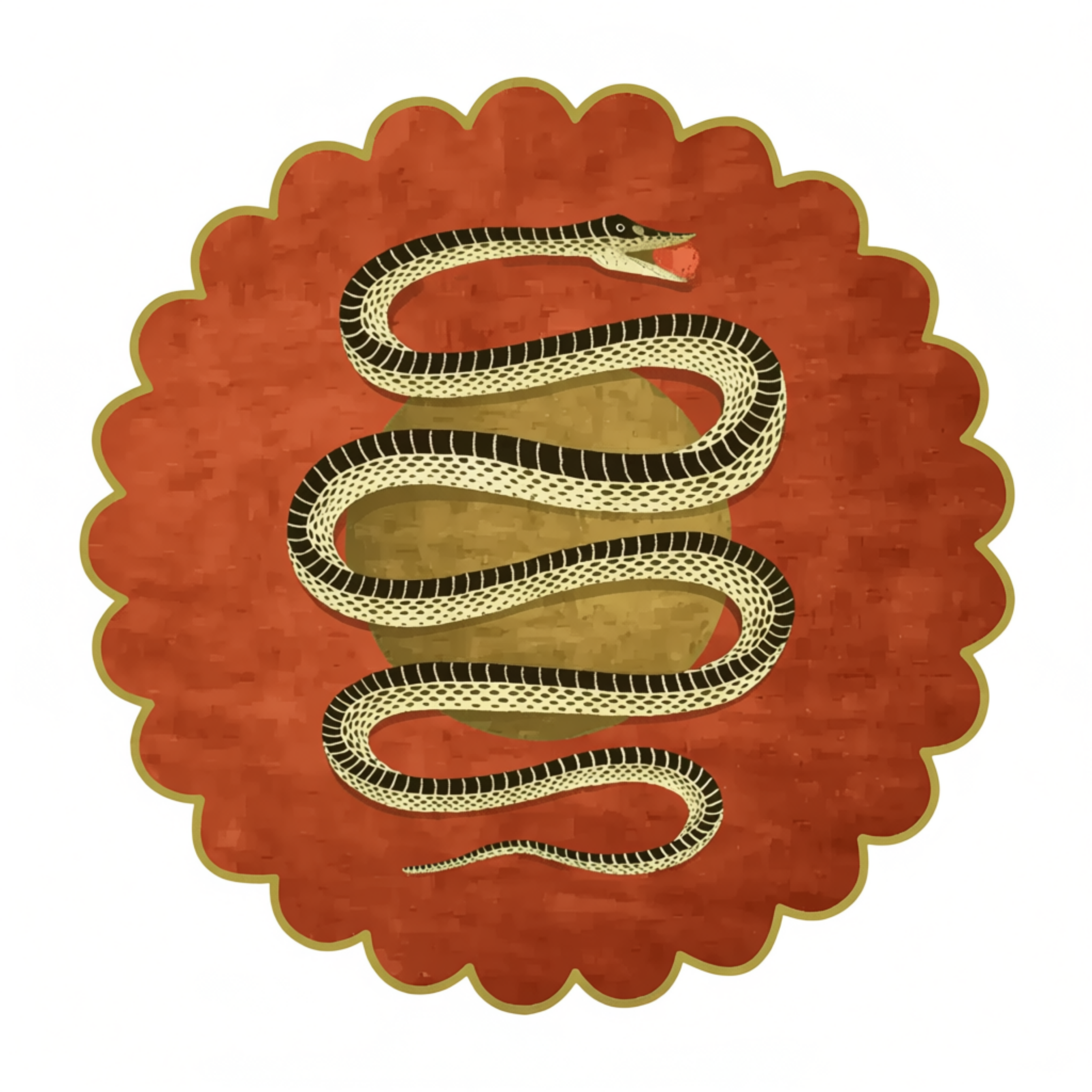 Scalloped Snake and Apple Round Hand Tufted Wool Rug- Rust