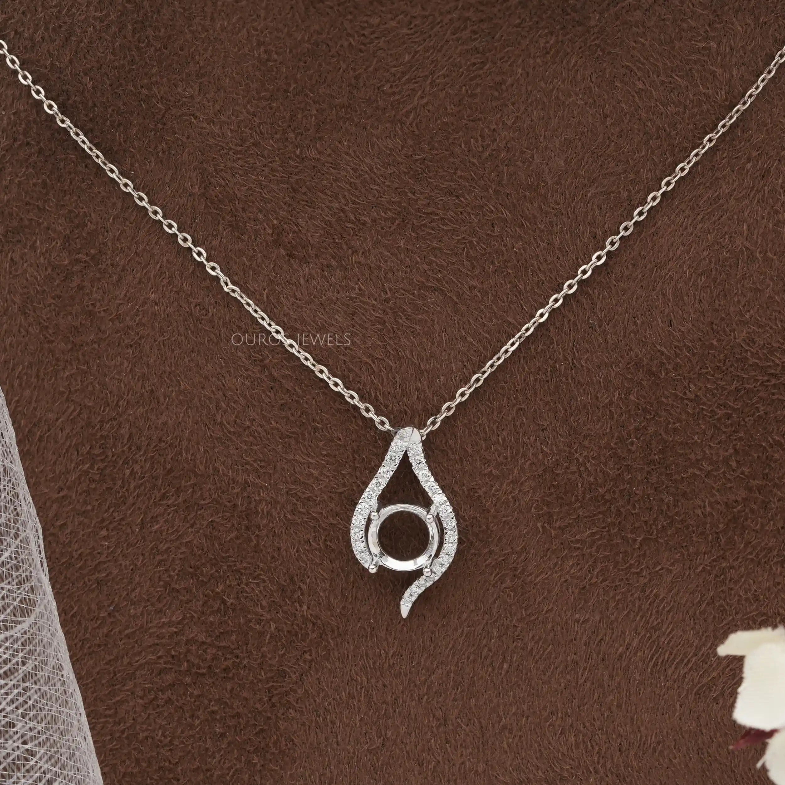 Round Cut Semi Mount Asymmetrical Pendant