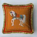 Royal Euro Horse Velvet Throw Pillow Cover with Fringes