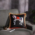 Royal White Horse Fringed Black Velvet Throw Cover