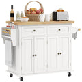 GlideSpace 44"W Butcher Block Cart, Movable Kitchen Island with Cabinets, Cream White