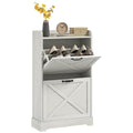 Slim Shoe Storage Cabinet w/ 2 Drawers & Adjustable Shelves for 8 Pairs, Distressed White