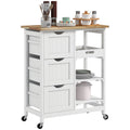 36" Rolling Kitchen Island Cart with Wood Top, Shelves & Drawers for Dining, White