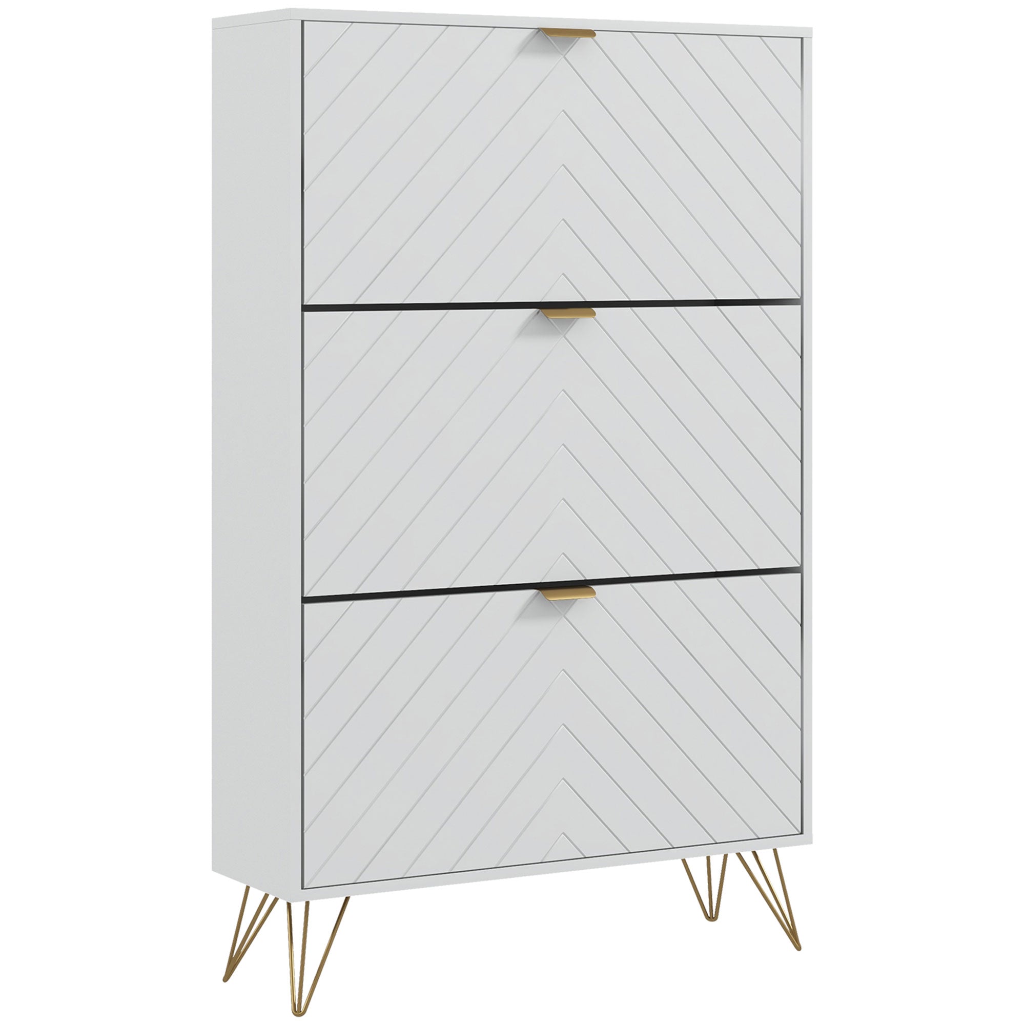 Slim Shoe Cabinet w/3 Flip Drawers & Adjustable Shelves for 18 Pairs of Shoes, White