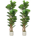 5FT Artificial Fiddle Leaf Fig Tree Set of 2 with Solid Wood Trunks, Lifelike Fake Tree with 71 Leaves in Pot, Green