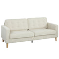 3-Seater Upholstered Sofa with Button Tufting and Wood Legs, Cream White