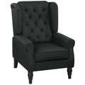 Mid Century Arm Chair for Living Room, Linen Wingback Armchair with Wood Frame Button Tufted Design, Black