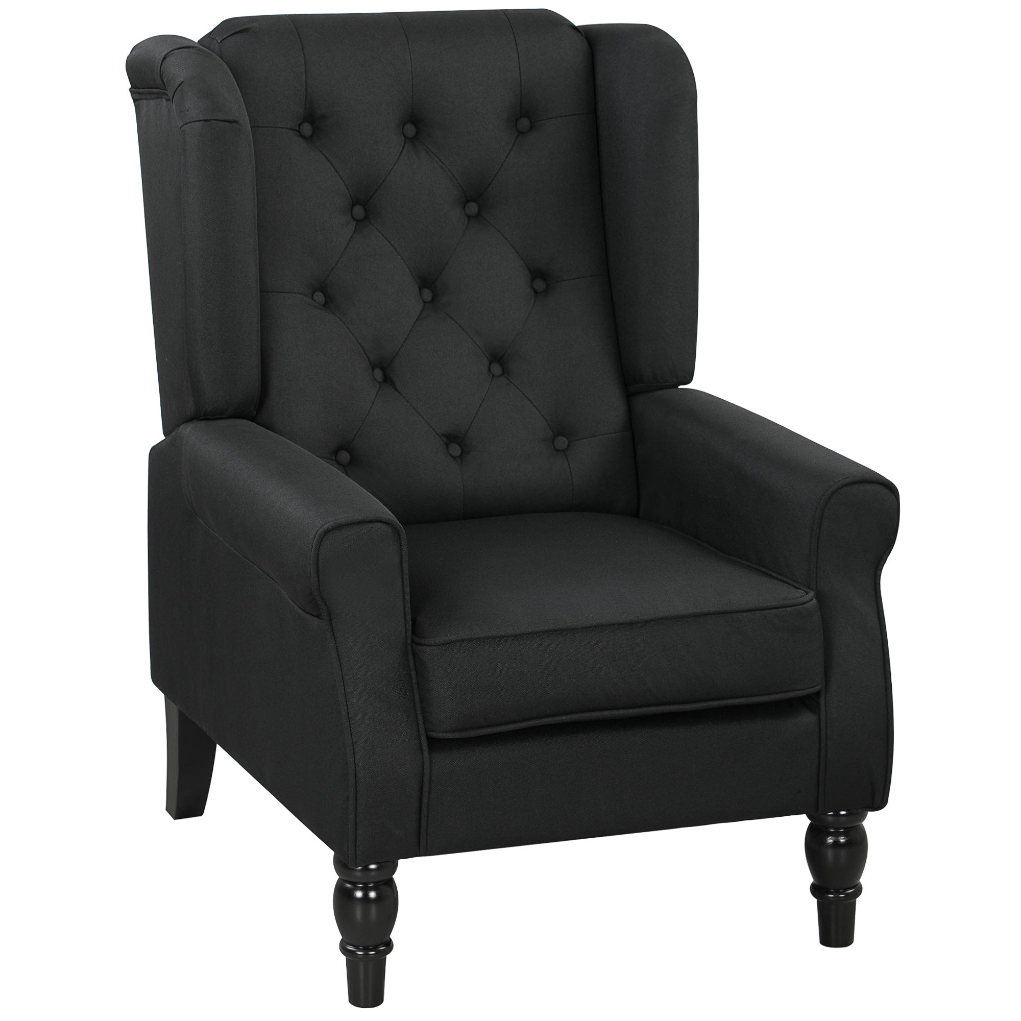 Mid Century Arm Chair for Living Room, Linen Wingback Armchair with Wood Frame Button Tufted Design, Black