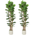 6FT Artificial Fiddle Leaf Fig Tree Set of 2 with Solid Wood Trunks, Lifelike Fake Tree with 91 Leaves in Pot, Green