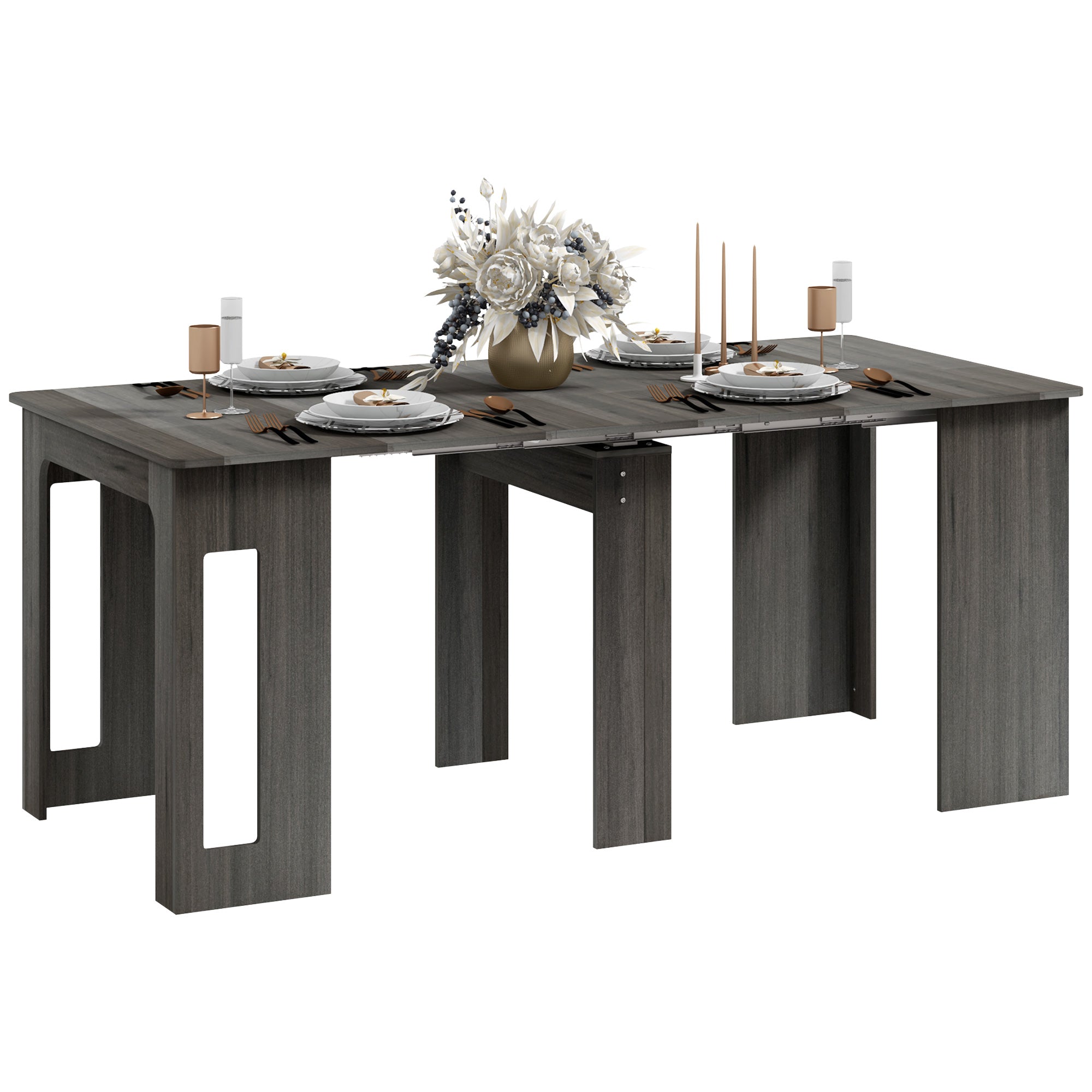 Foldable Extendable Dining Table, Kitchen Table for Small Spaces, Seats up to 6 People, Grey