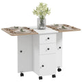 Folding Dining Table on Wheels for 4-6 with Storage Drawers, Cabinet, Oak and White