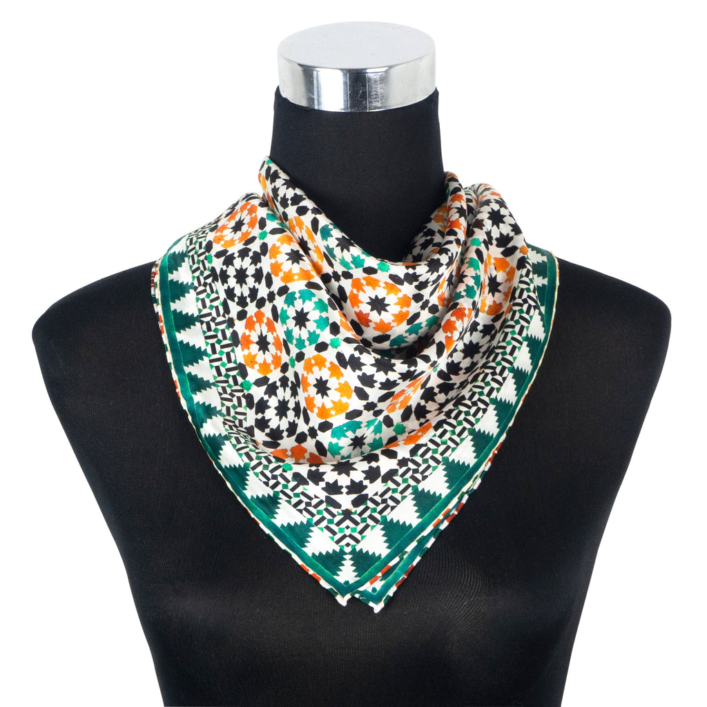 Islamic Art Square Silk Scarf Sabika Green