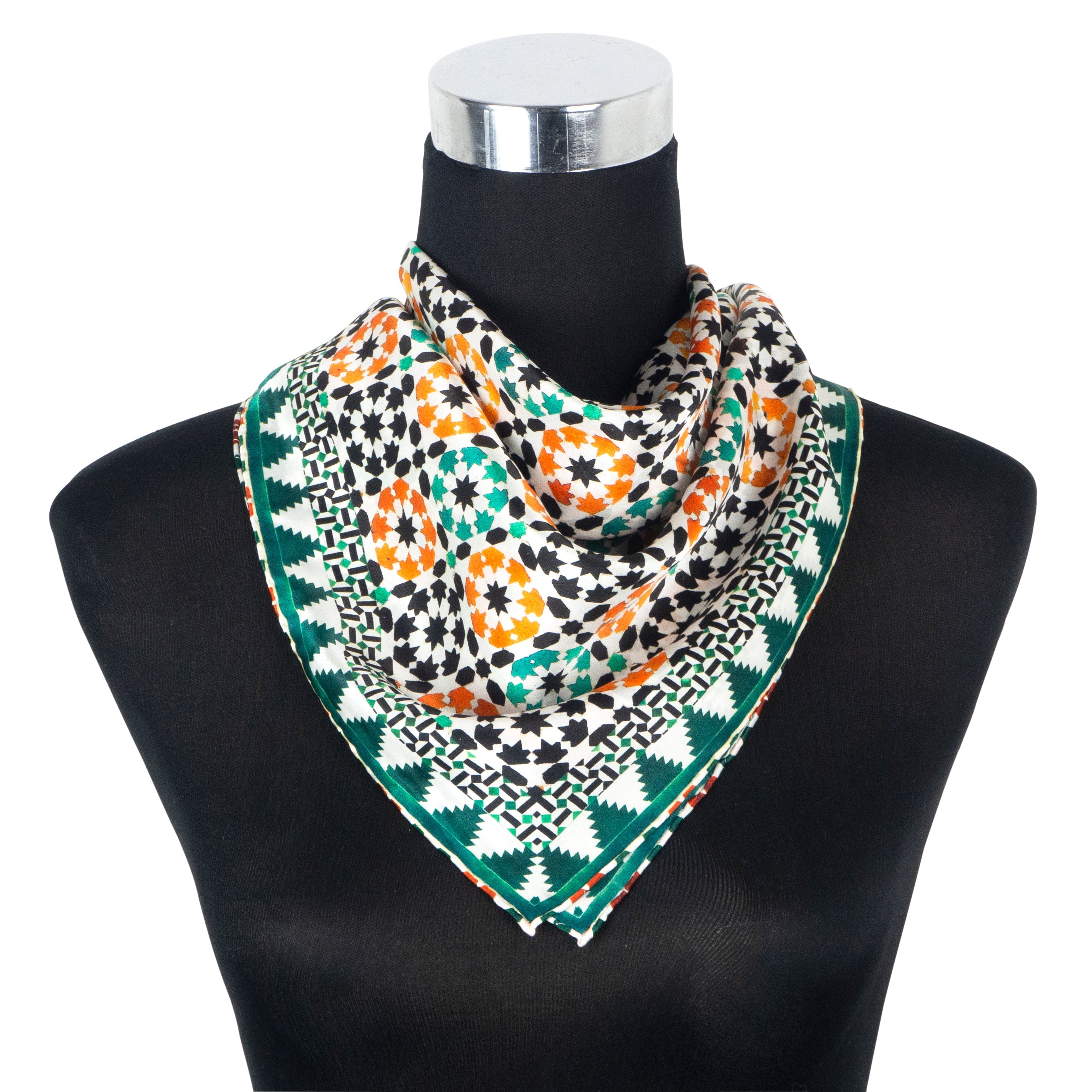 Islamic Art Square Silk Scarf Sabika Green
