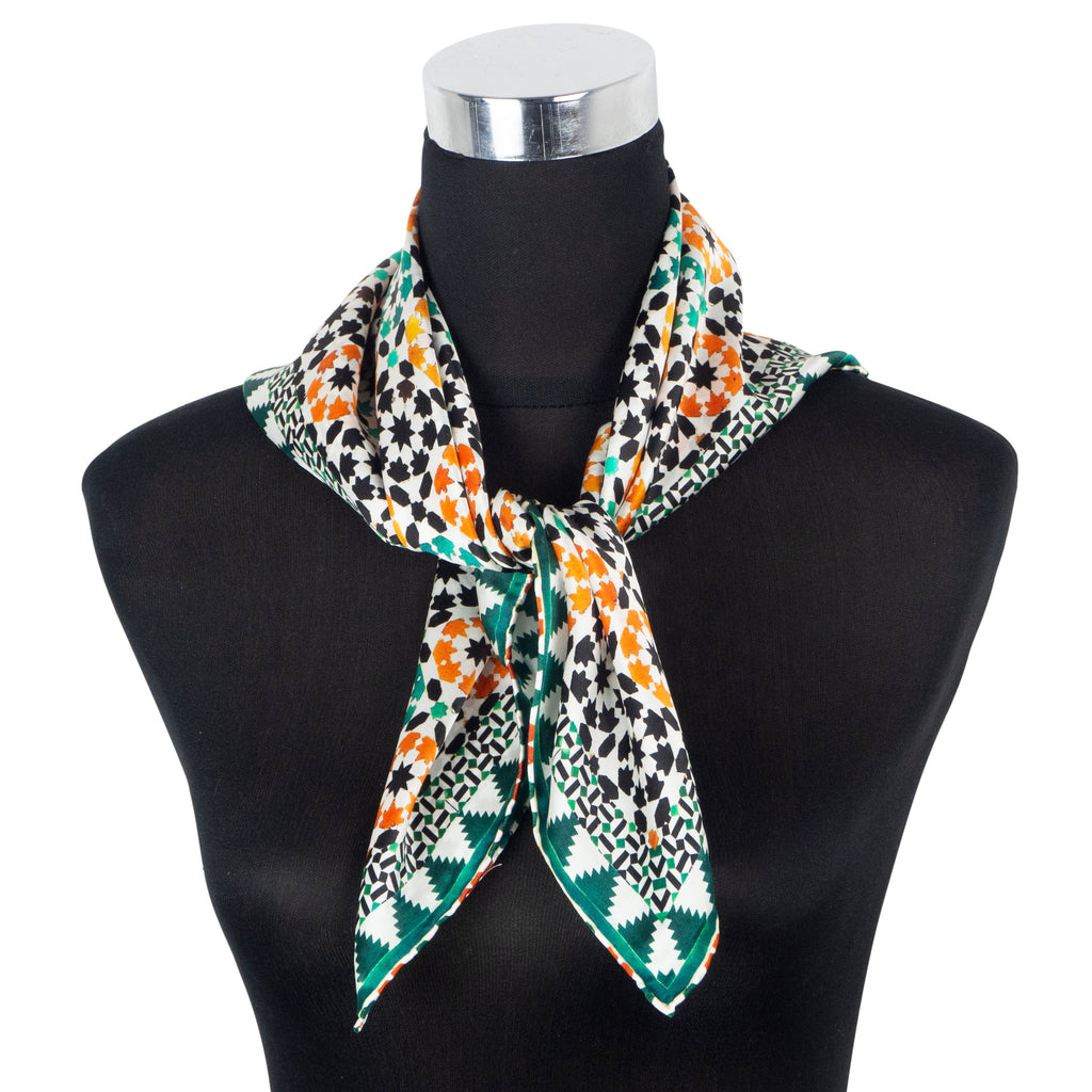 Islamic Art Square Silk Scarf Sabika Green