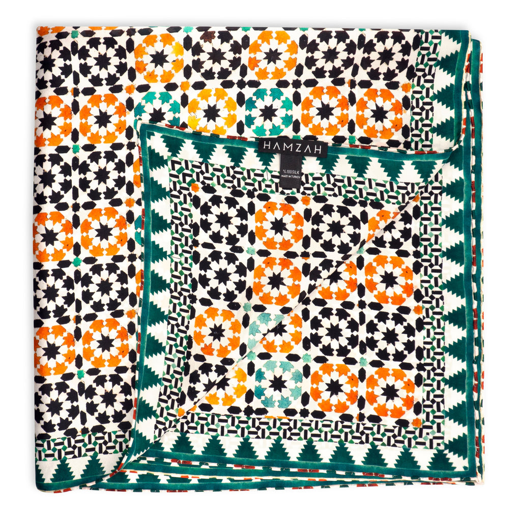 Islamic Art Square Silk Scarf Sabika Green