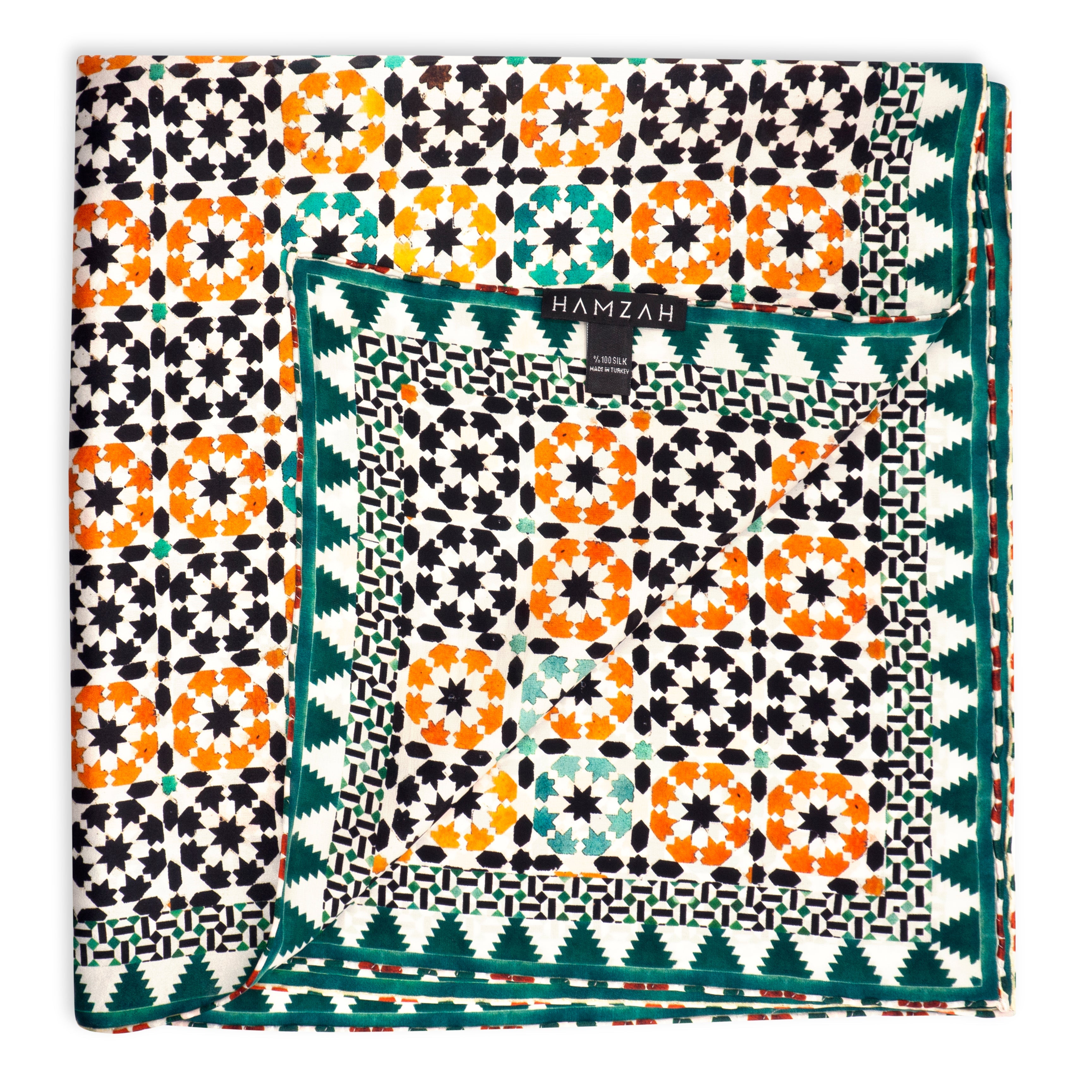 Islamic Art Square Silk Scarf Sabika Green