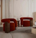 Sabrina Curved Velvet Wooden Luxurious Lounge Chair