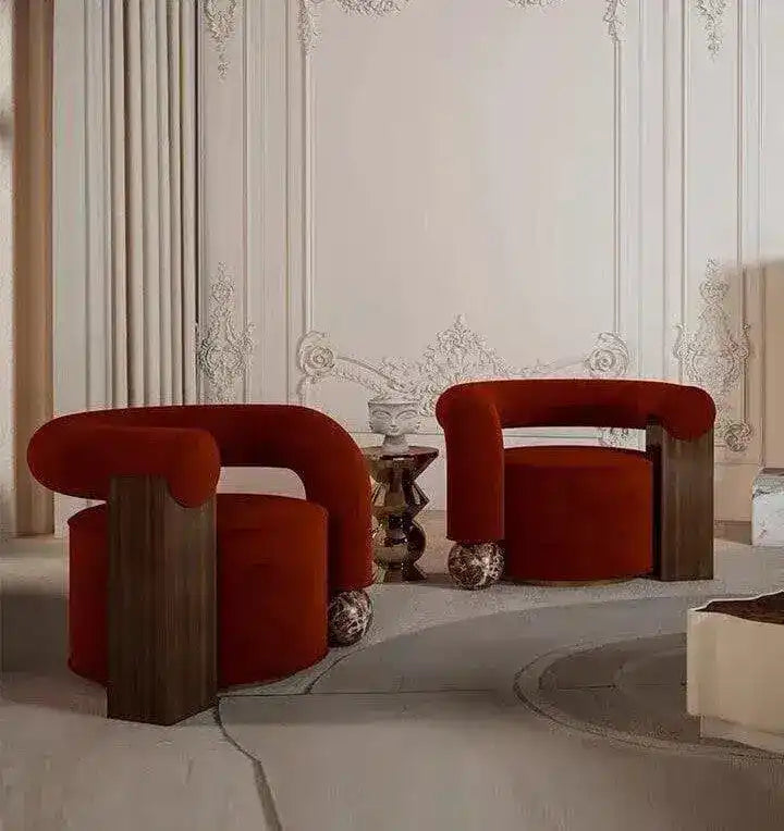 Sabrina Curved Velvet Wooden Luxurious Lounge Chair
