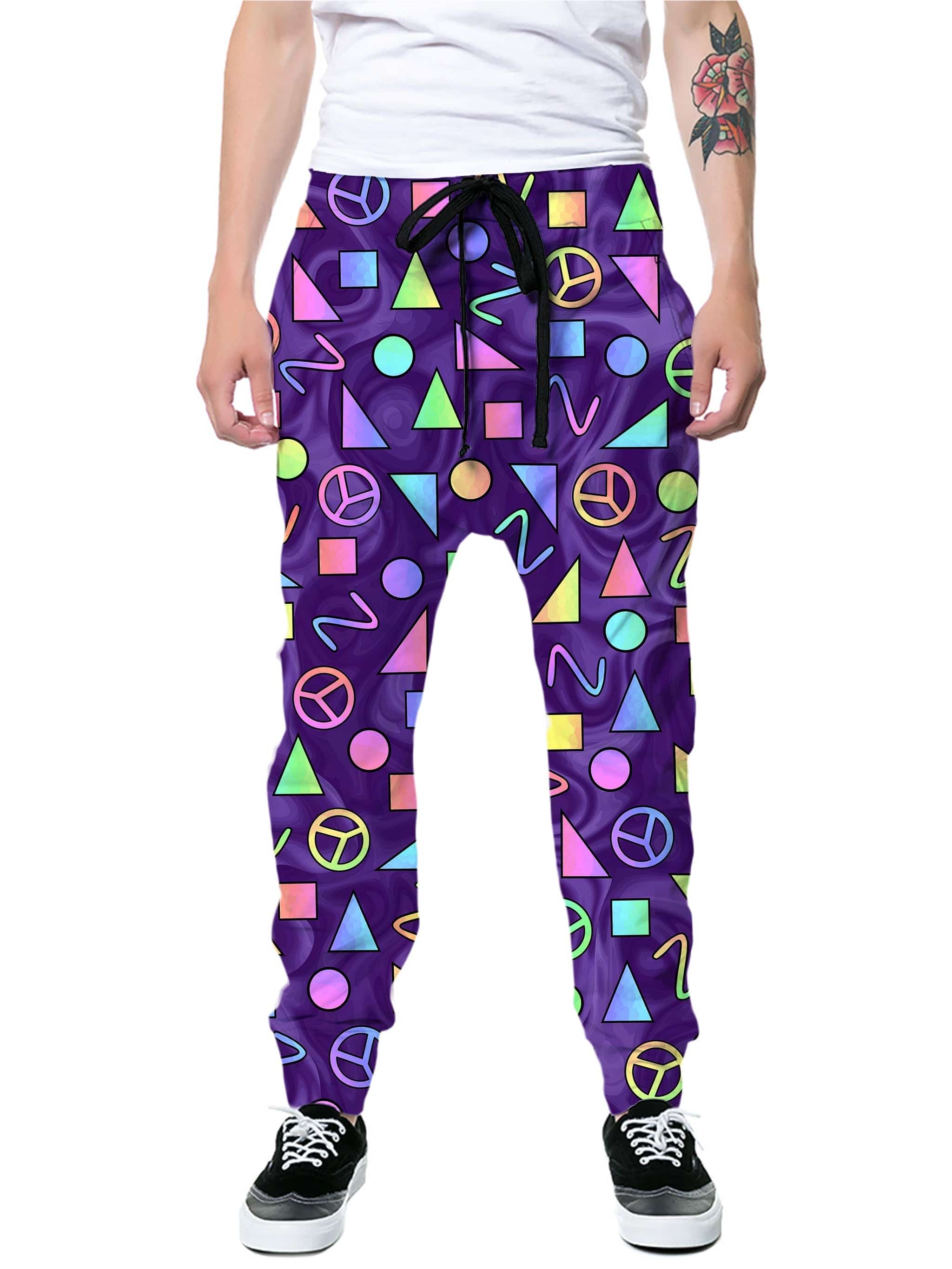 Retro Shapes Peace Symbols Purple Joggers