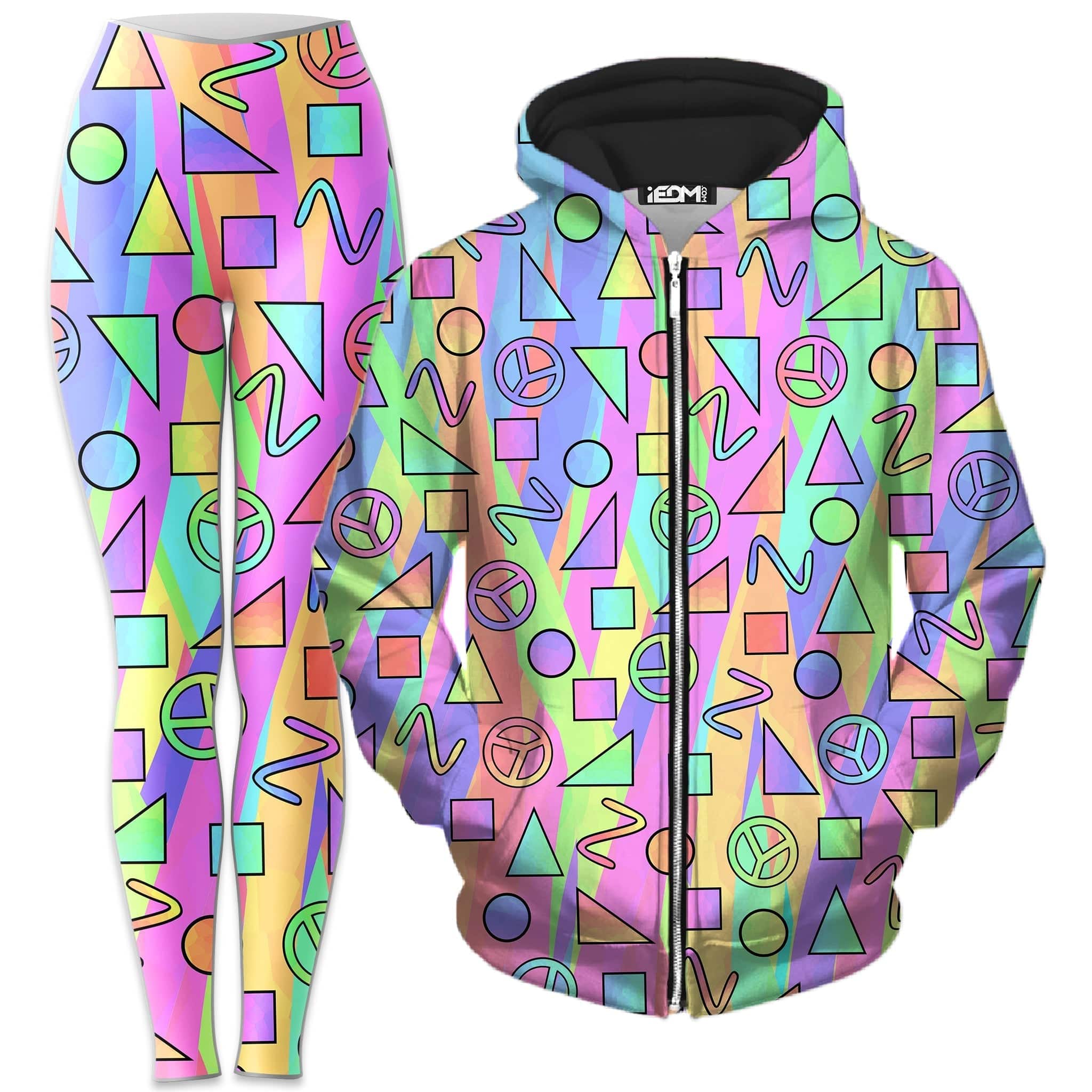 Trippy Retro Peace Signs Zip-Up Hoodie and Leggings Combo