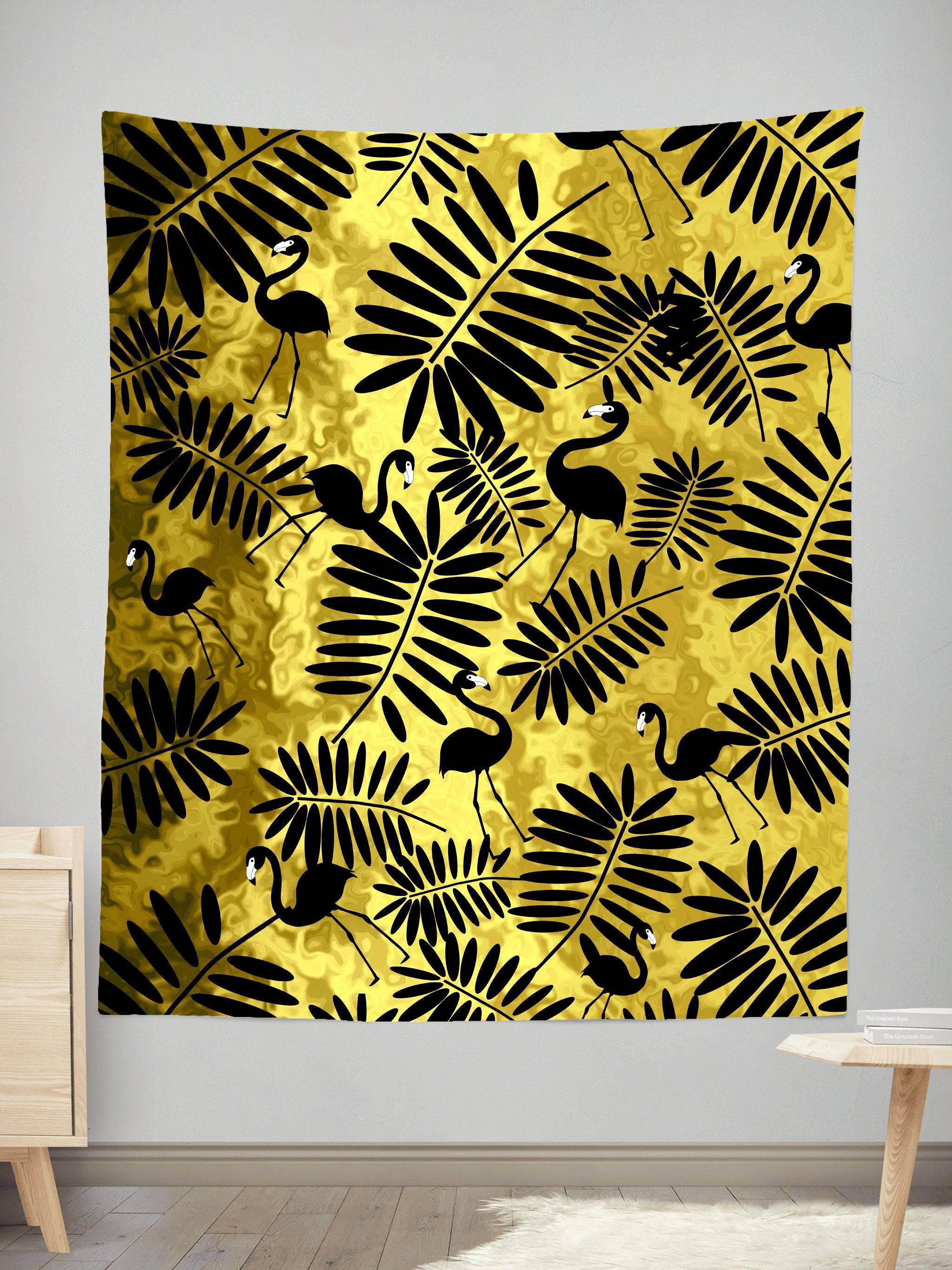 Tropical Black Flamingos Tapestry