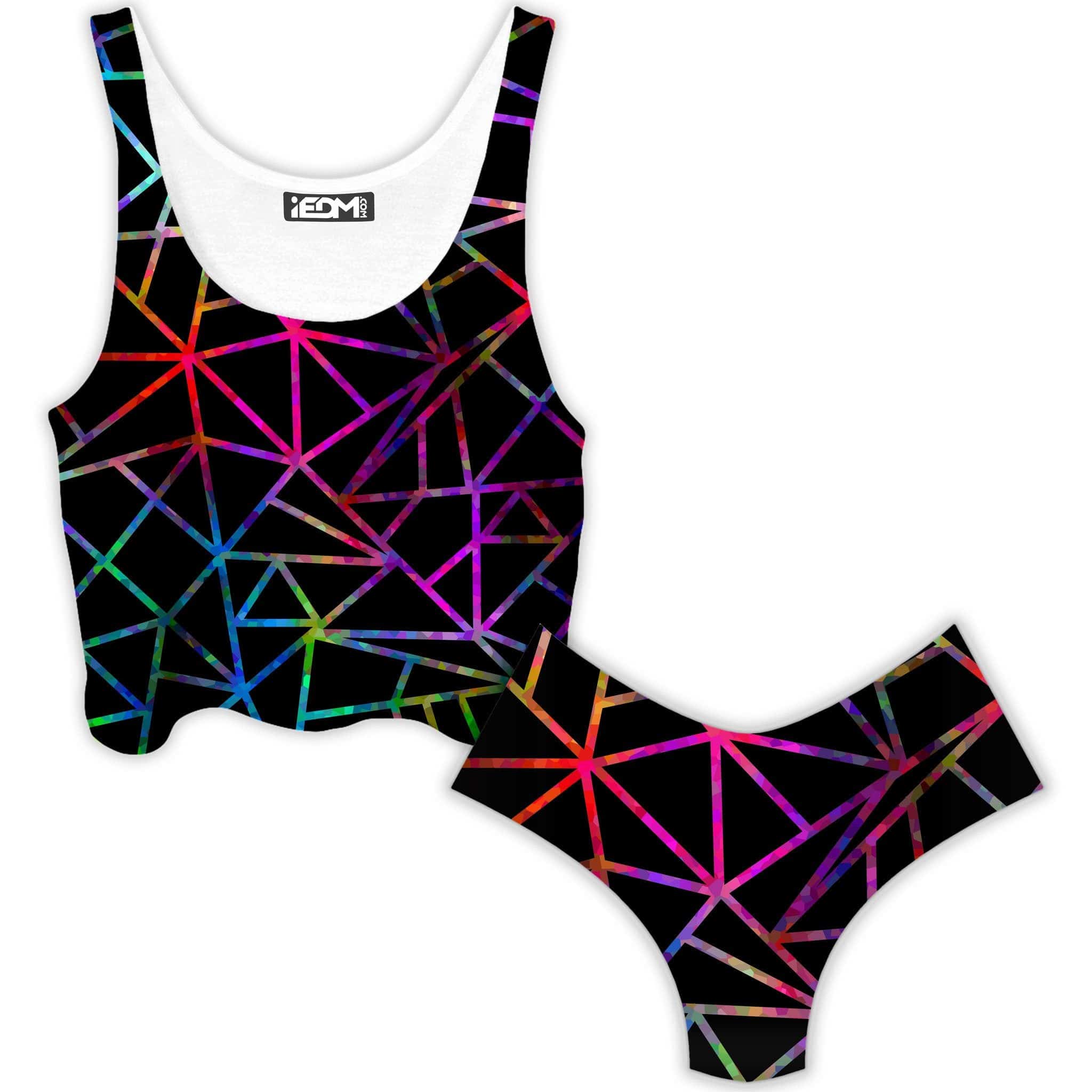 Webbed Geometric Crop Top and Booty Shorts Combo