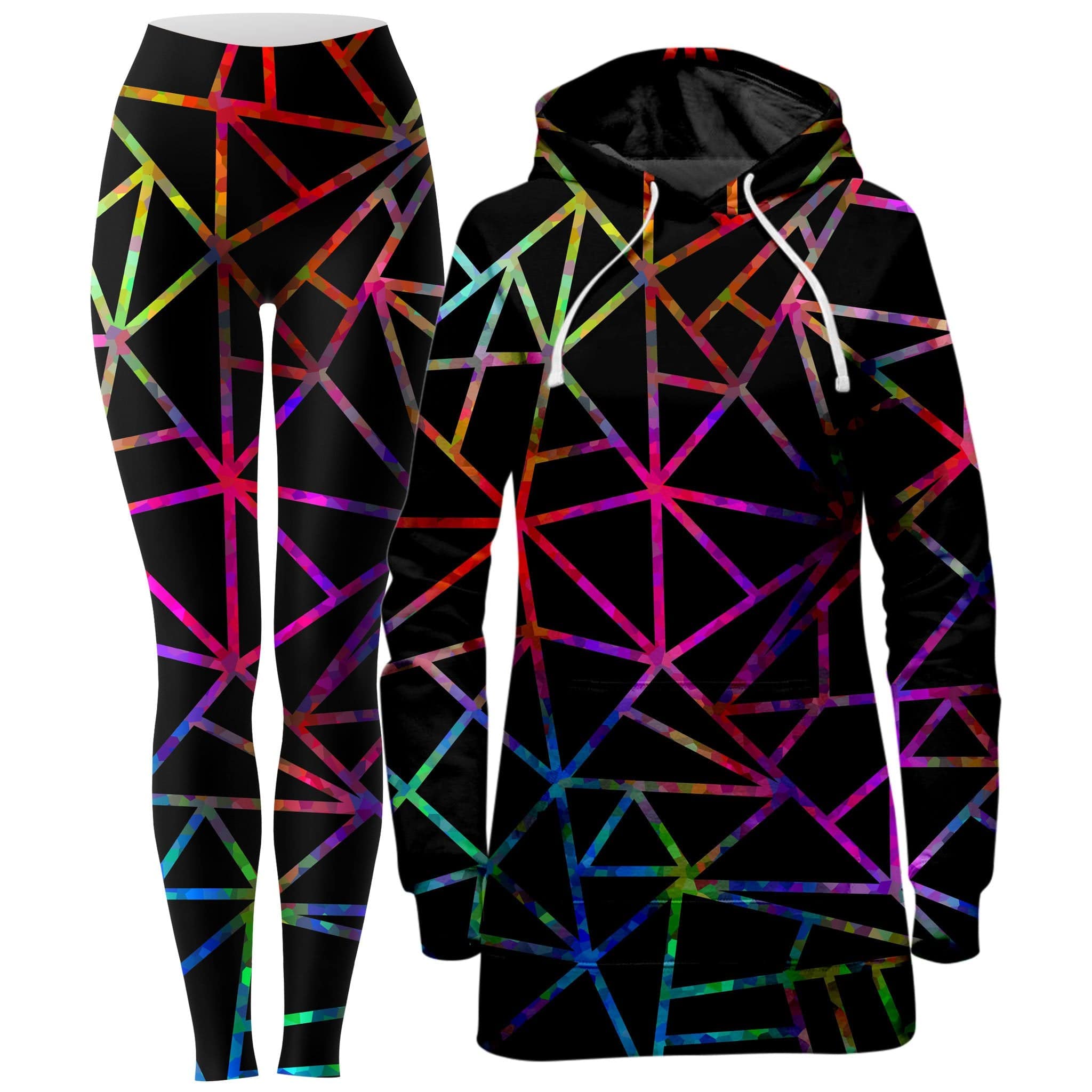 Webbed Geometric Hoodie Dress and Leggings Combo