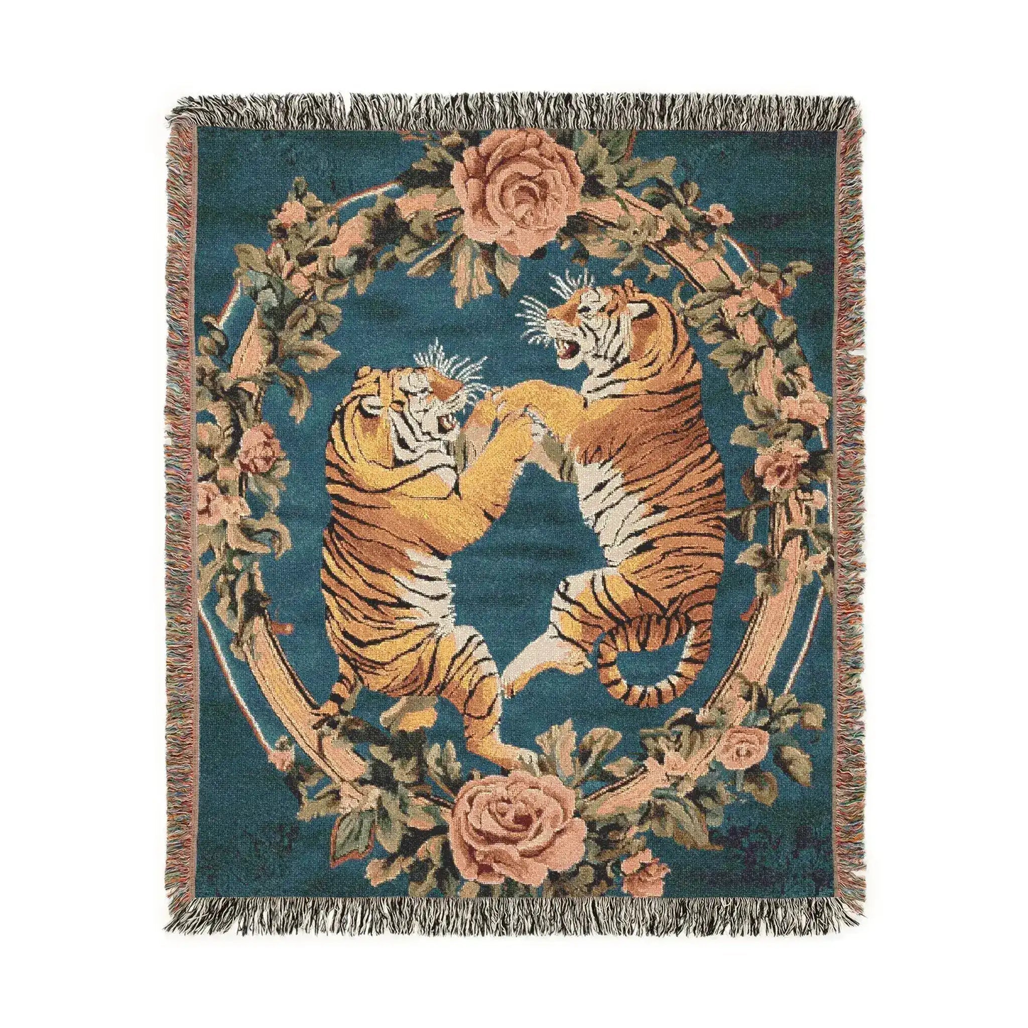 Savage Symphony Vintage Tapestry of Fierce Elegance Woven Blanket