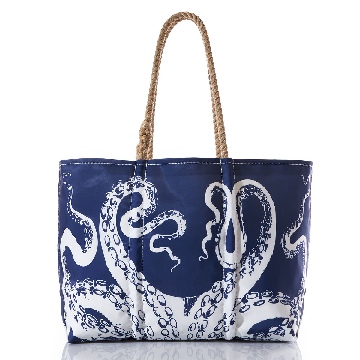 White on Navy Octopus Tote Handmade in Maine from Recycled Sails