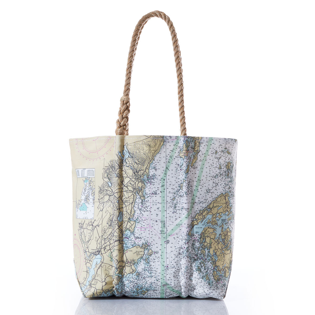Penobscot Bay Nautical Chart Medium Tote Handmade in Maine from Recycled Sails