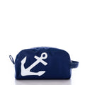 White-on-Navy Anchor Toiletry Bag Handmade in Maine from Recycled Sails